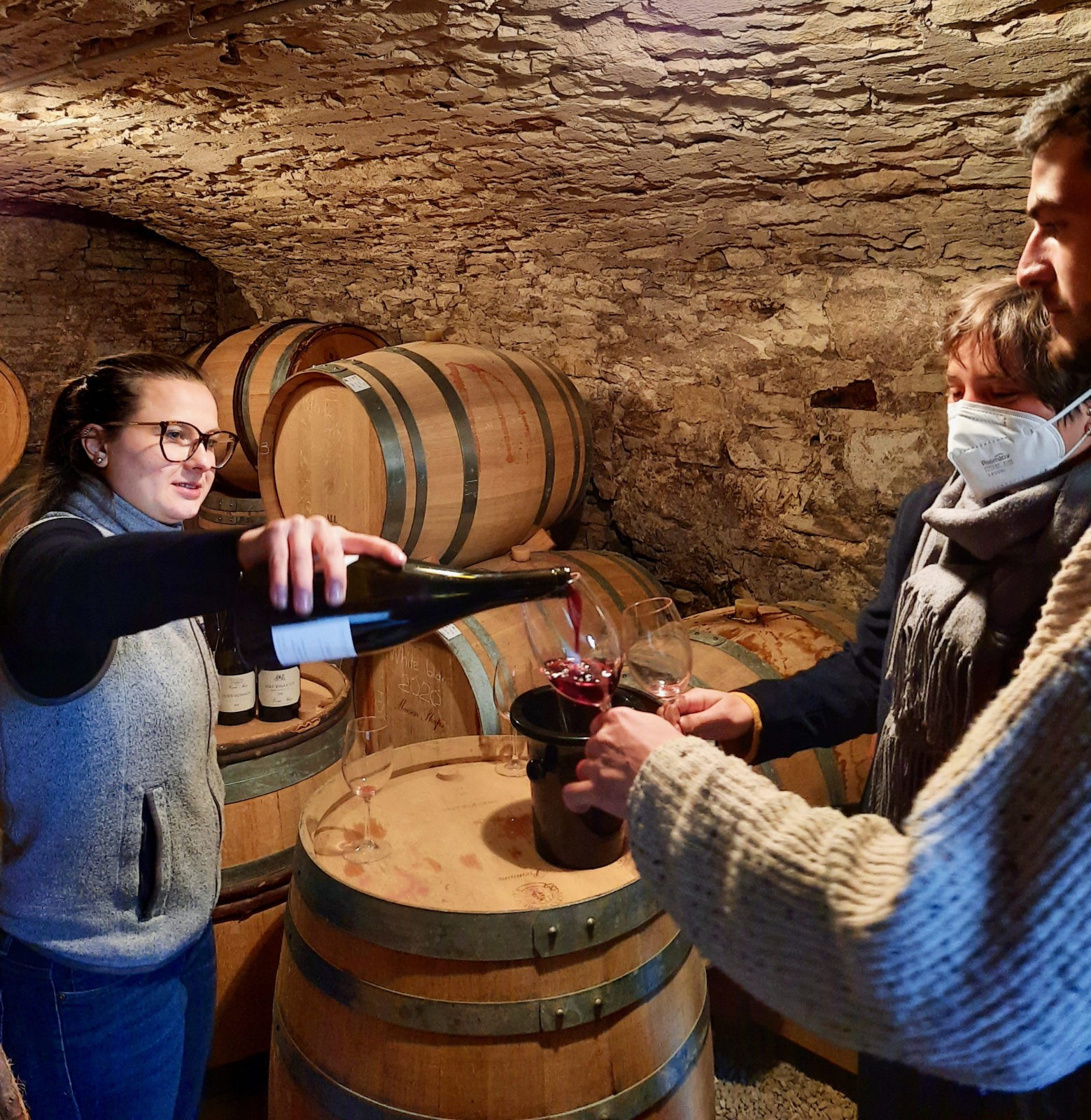 Unusual visit in group wine tasting in the vineyard in Beaune in Burgundy